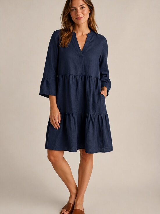 Boden Dresses & Skirts - Boden Sophia Linen Tiered Shift Dress in Navy Women's Size 8R